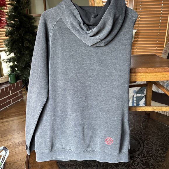 VINTAGE HOODIE SWEATSHIRT INDEPENDENT TRUCK CO IRON CROSS GRAY RED MEDIUM NICE - Picture 5 of 6